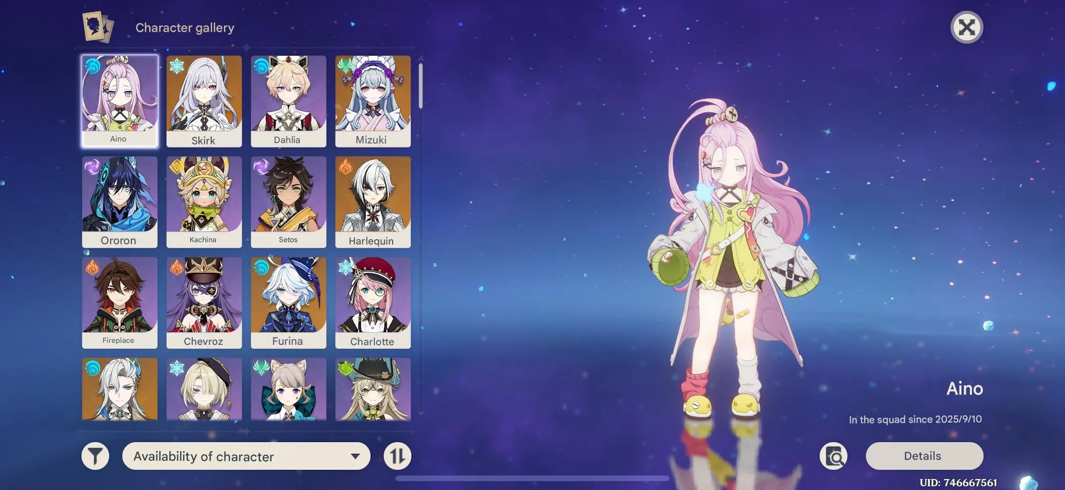 GI995 Powerful AR60 Europe Account Skirk C2, Furina C2, E Lan C2, Raiden C2, Arlecchino, Nahida, Nilou, Neuvillette 